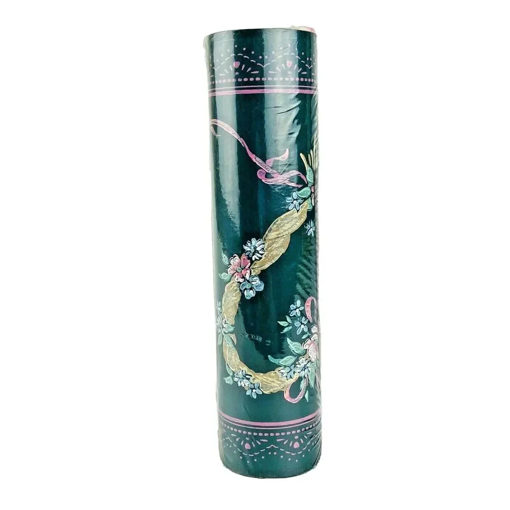 Wallpaper Border Dark Green Pink Heart Ribbon Moody Romantic Cottage Grandma